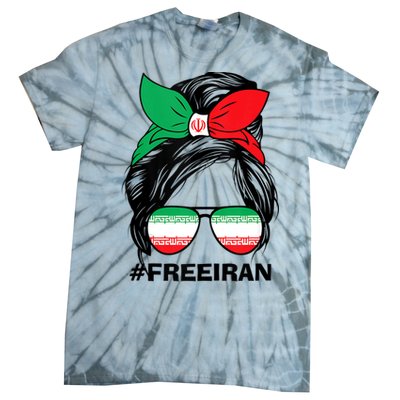 Free Iran Women Life Freedom Messy Bun Iranian Flag Tie-Dye T-Shirt