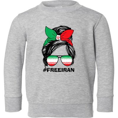 Free Iran Women Life Freedom Messy Bun Iranian Flag Toddler Sweatshirt