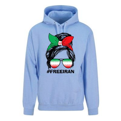 Free Iran Women Life Freedom Messy Bun Iranian Flag Unisex Surf Hoodie