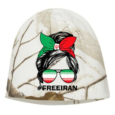 Free Iran Women Life Freedom Messy Bun Iranian Flag Kati - Camo Knit Beanie