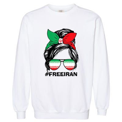 Free Iran Women Life Freedom Messy Bun Iranian Flag Garment-Dyed Sweatshirt