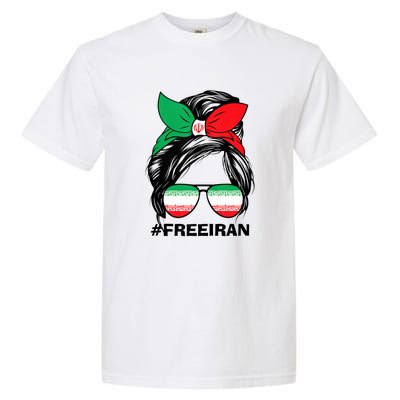 Free Iran Women Life Freedom Messy Bun Iranian Flag Garment-Dyed Heavyweight T-Shirt