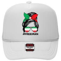 Free Iran Women Life Freedom Messy Bun Iranian Flag High Crown Mesh Back Trucker Hat