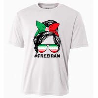 Free Iran Women Life Freedom Messy Bun Iranian Flag Cooling Performance Crew T-Shirt