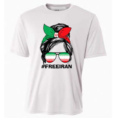 Free Iran Women Life Freedom Messy Bun Iranian Flag Cooling Performance Crew T-Shirt