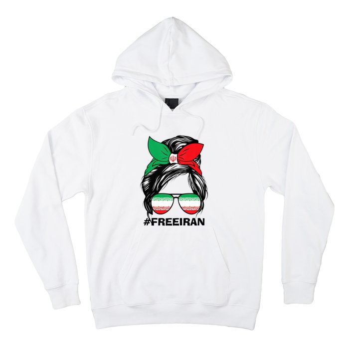 Free Iran Women Life Freedom Messy Bun Iranian Flag Hoodie