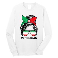 Free Iran Women Life Freedom Messy Bun Iranian Flag Long Sleeve Shirt