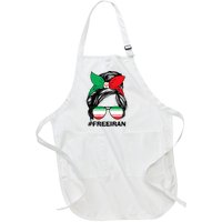 Free Iran Women Life Freedom Messy Bun Iranian Flag Full-Length Apron With Pockets