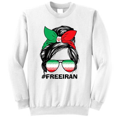 Free Iran Women Life Freedom Messy Bun Iranian Flag Sweatshirt