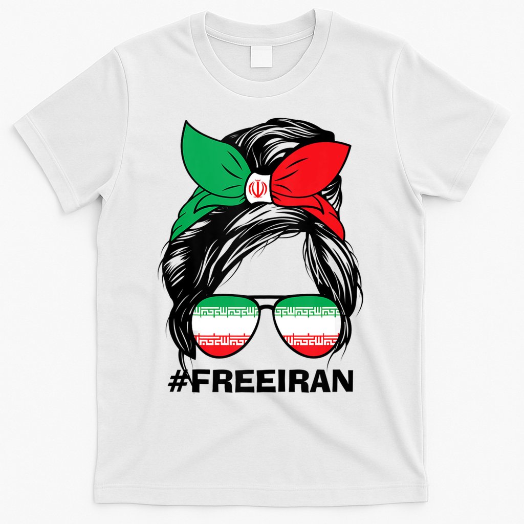 Free Iran Women Life Freedom Messy Bun Iranian Flag T-Shirt