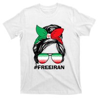 Free Iran Women Life Freedom Messy Bun Iranian Flag T-Shirt