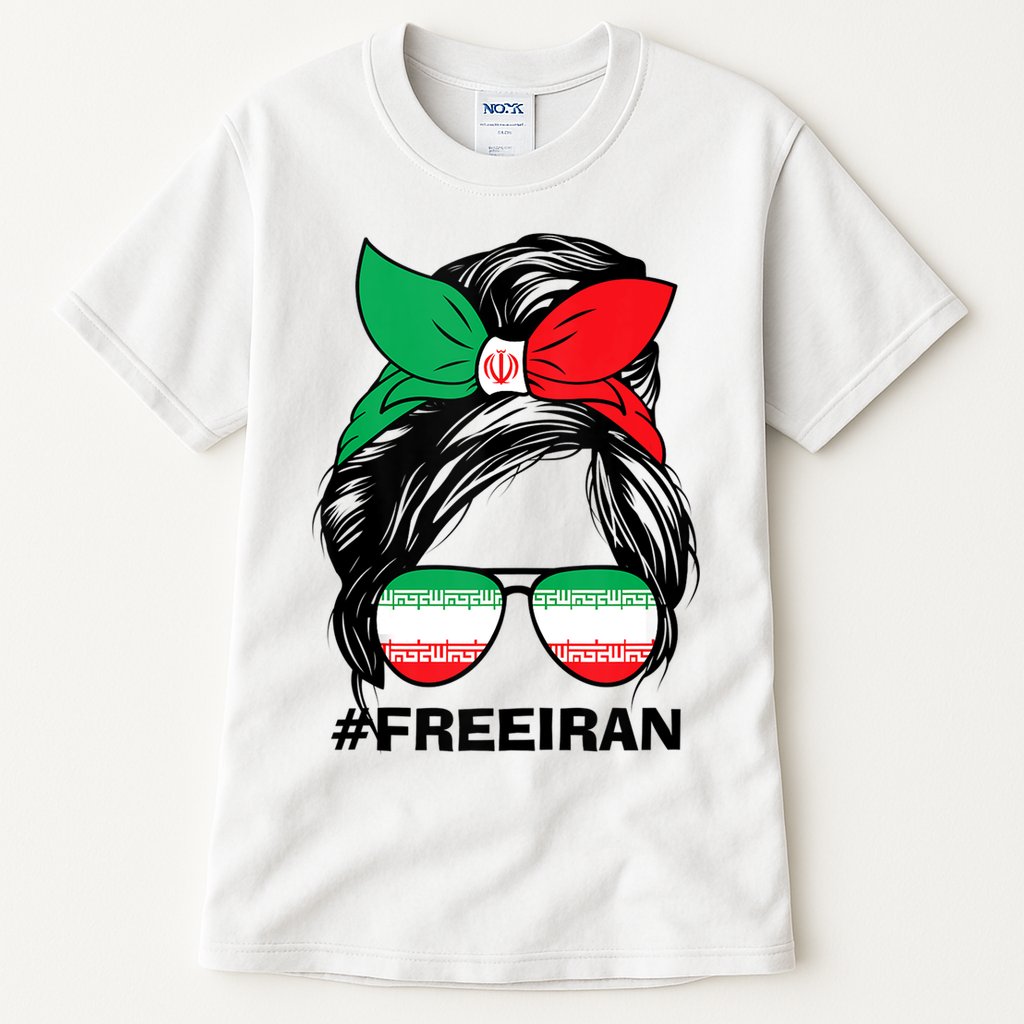 Free Iran Women Life Freedom Messy Bun Iranian Flag Tall T-Shirt