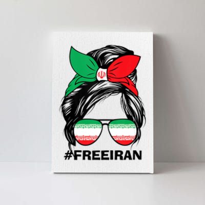 Free Iran Women Life Freedom Messy Bun Iranian Flag Canvas