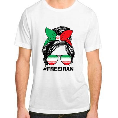 Free Iran Women Life Freedom Messy Bun Iranian Flag Adult ChromaSoft Performance T-Shirt