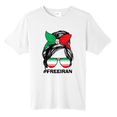 Free Iran Women Life Freedom Messy Bun Iranian Flag Tall Fusion ChromaSoft Performance T-Shirt