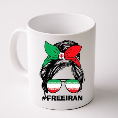 Free Iran Women Life Freedom Messy Bun Iranian Flag Coffee Mug