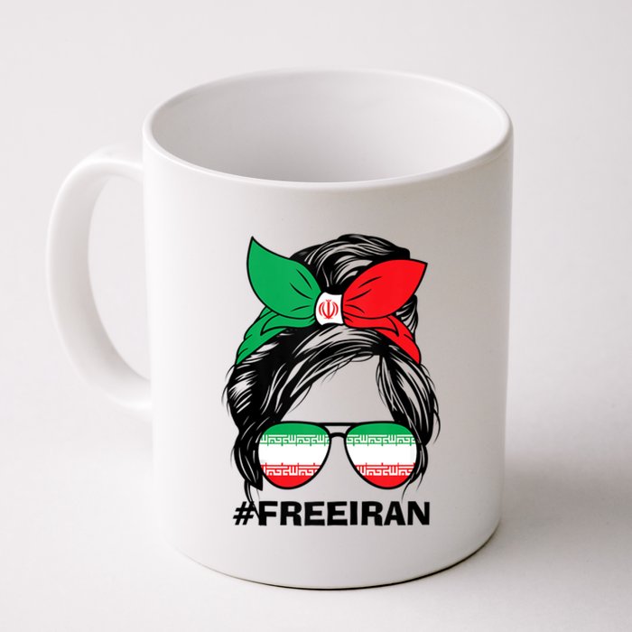 Free Iran Women Life Freedom Messy Bun Iranian Flag Coffee Mug