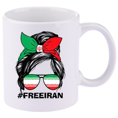Free Iran Women Life Freedom Messy Bun Iranian Flag 11oz C Handle Ceramic Mug