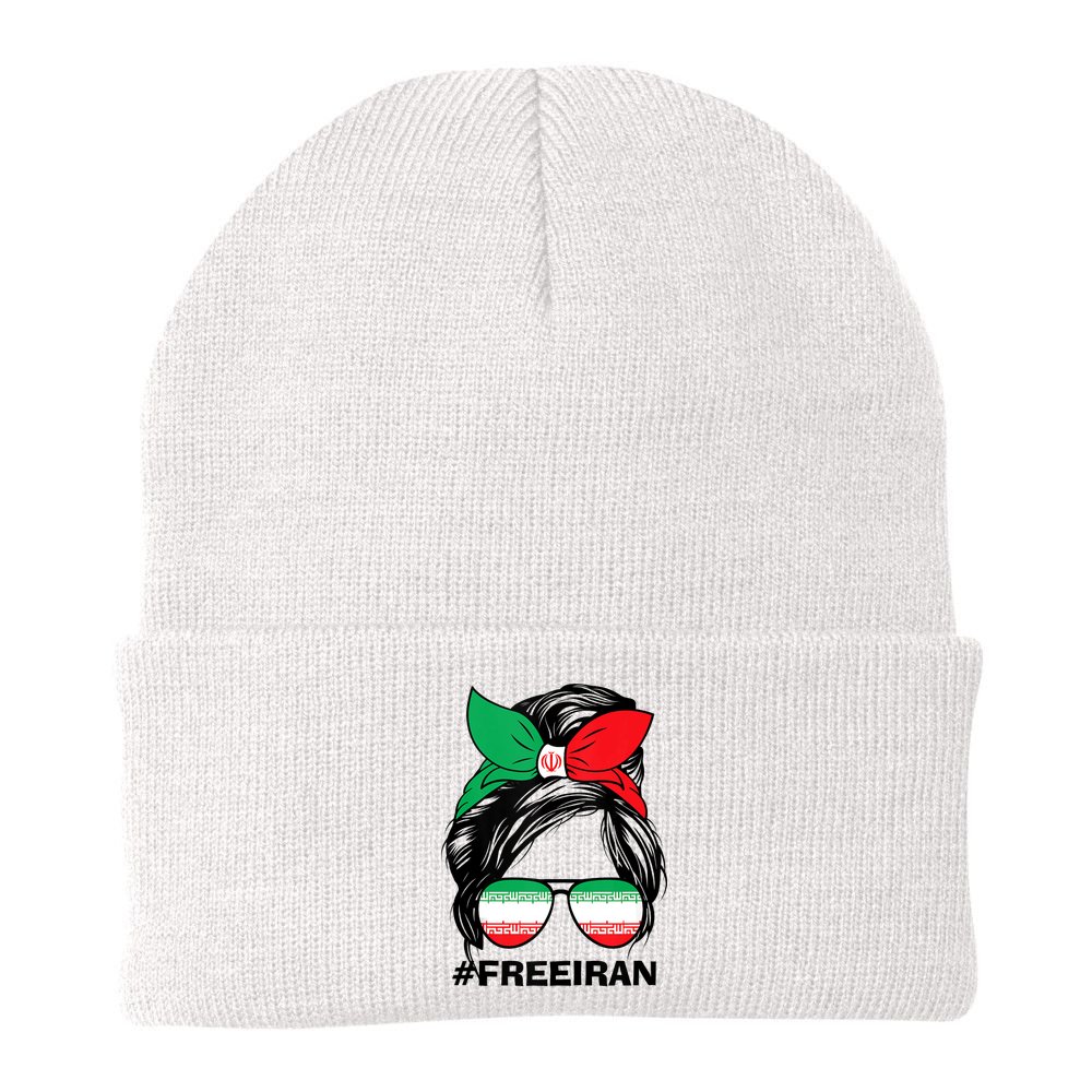 Free Iran Women Life Freedom Messy Bun Iranian Flag Beanie