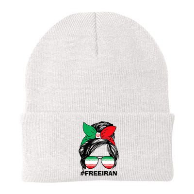 Free Iran Women Life Freedom Messy Bun Iranian Flag Knit Cap Winter Beanie