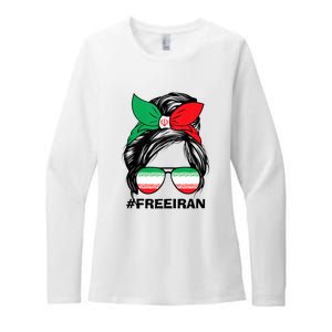 Free Iran Women Life Freedom Messy Bun Iranian Flag Womens CVC Long Sleeve Shirt