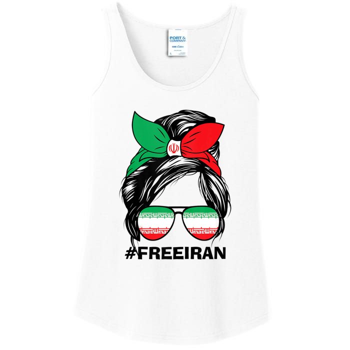 Free Iran Women Life Freedom Messy Bun Iranian Flag Ladies Essential Tank