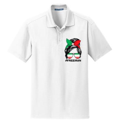 Free Iran Women Life Freedom Messy Bun Iranian Flag Dry Zone Grid Polo