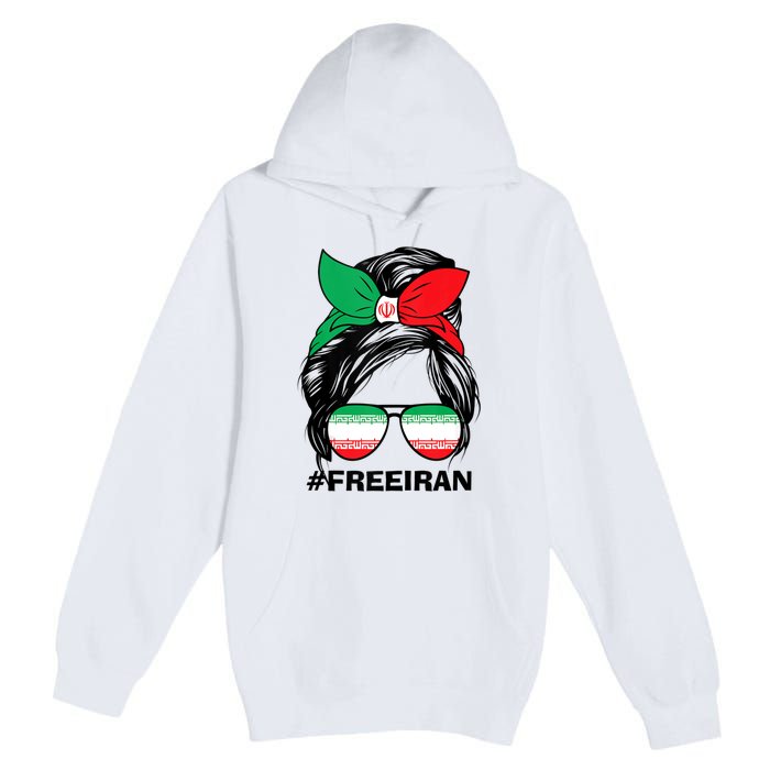 Free Iran Women Life Freedom Messy Bun Iranian Flag Premium Pullover Hoodie