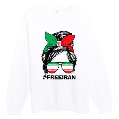 Free Iran Women Life Freedom Messy Bun Iranian Flag Premium Crewneck Sweatshirt