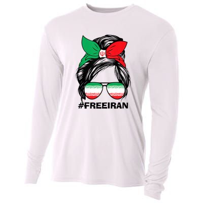 Free Iran Women Life Freedom Messy Bun Iranian Flag Cooling Performance Long Sleeve Crew