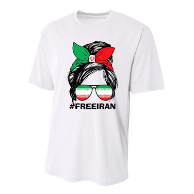 Free Iran Women Life Freedom Messy Bun Iranian Flag Performance Sprint T-Shirt