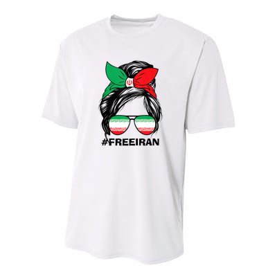 Free Iran Women Life Freedom Messy Bun Iranian Flag Youth Performance Sprint T-Shirt