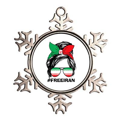 Free Iran Women Life Freedom Messy Bun Iranian Flag Metallic Star Ornament