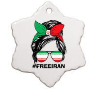 Free Iran Women Life Freedom Messy Bun Iranian Flag Ceramic Star Ornament