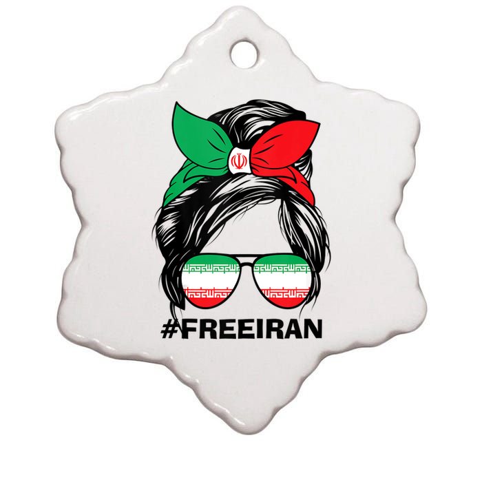 Free Iran Women Life Freedom Messy Bun Iranian Flag Ceramic Star Ornament