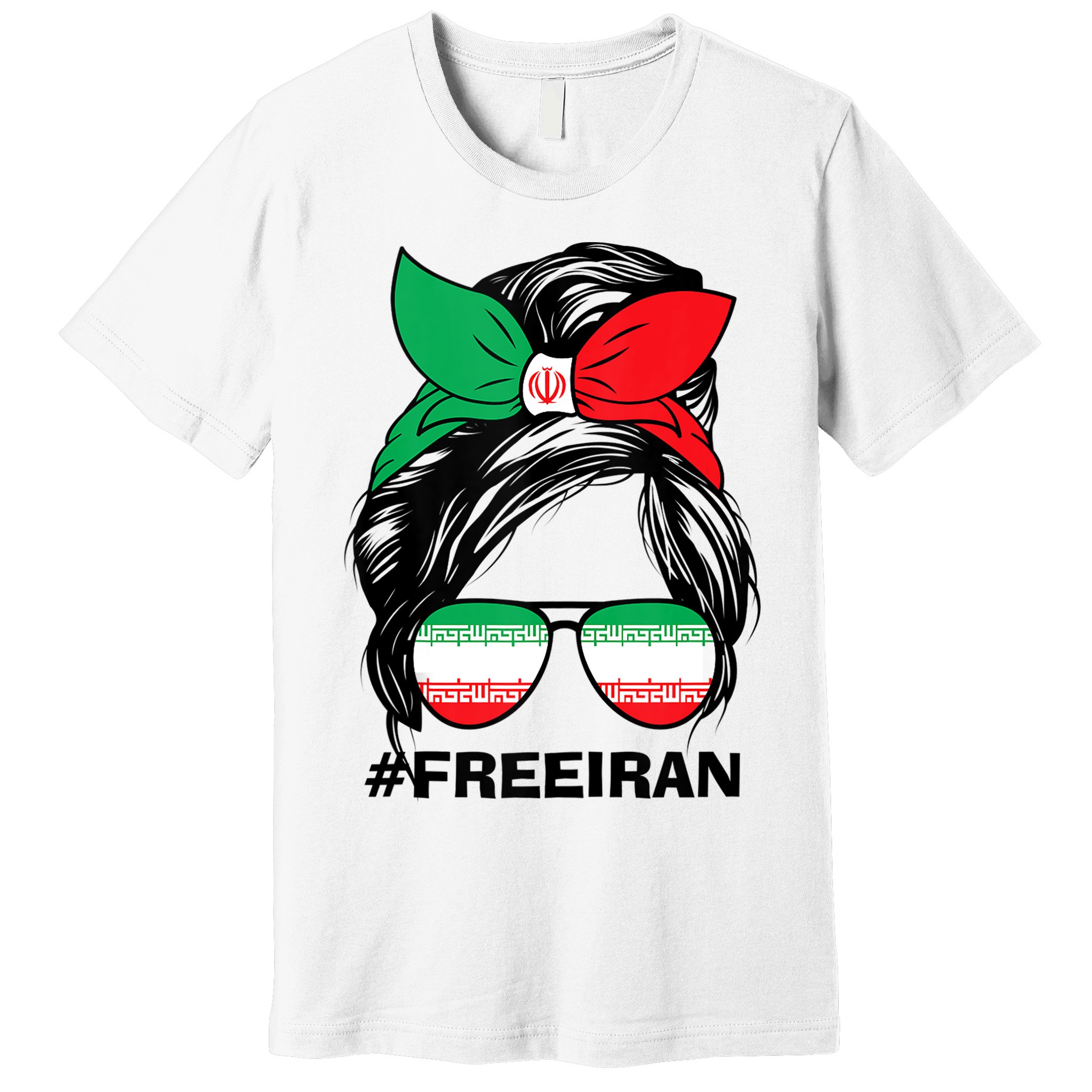 Free Iran Women Life Freedom Messy Bun Iranian Flag Premium T-Shirt