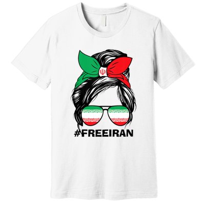 Free Iran Women Life Freedom Messy Bun Iranian Flag Premium T-Shirt