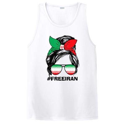 Free Iran Women Life Freedom Messy Bun Iranian Flag PosiCharge Competitor Tank