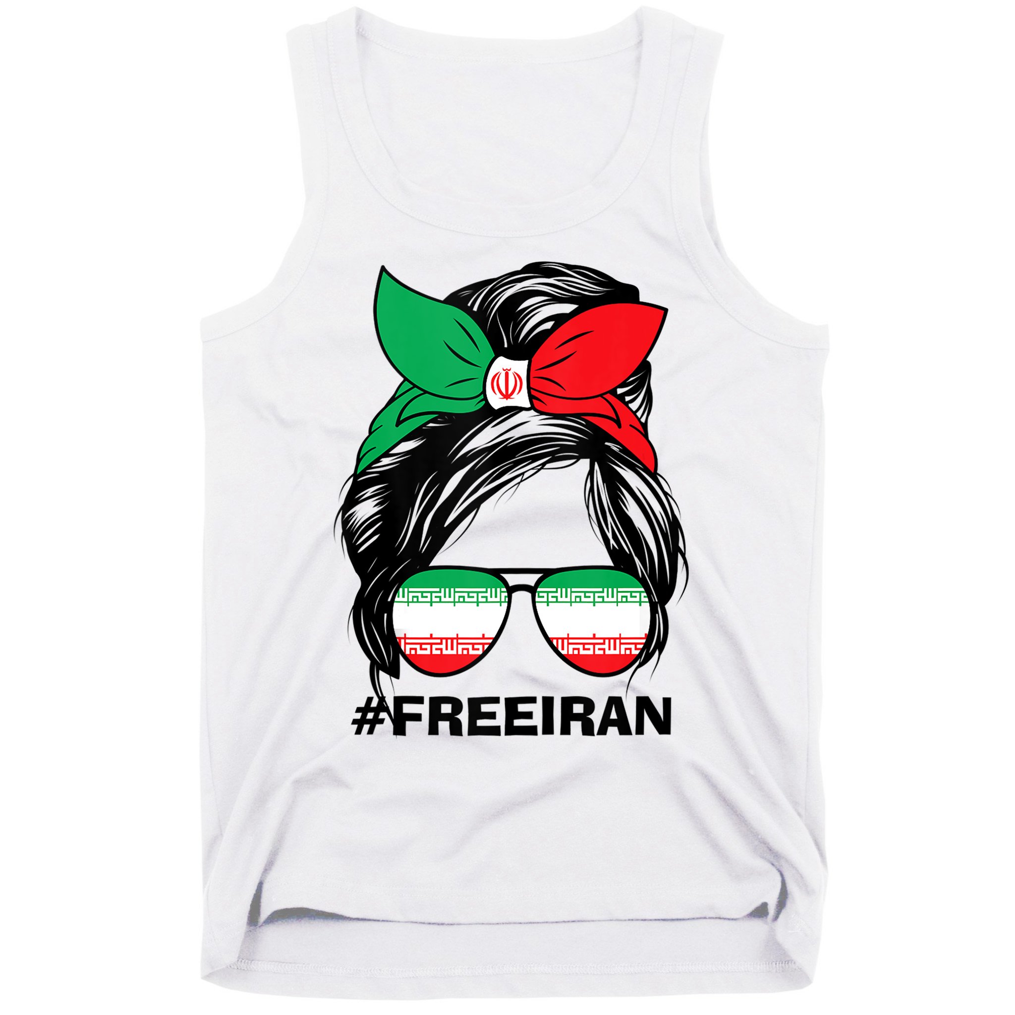 Free Iran Women Life Freedom Messy Bun Iranian Flag Tank Top