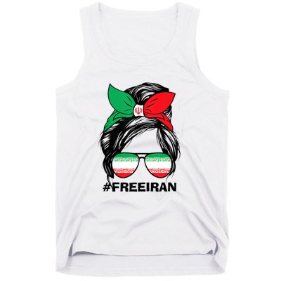 Free Iran Women Life Freedom Messy Bun Iranian Flag Tank Top