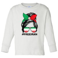 Free Iran Women Life Freedom Messy Bun Iranian Flag Toddler Long Sleeve Shirt