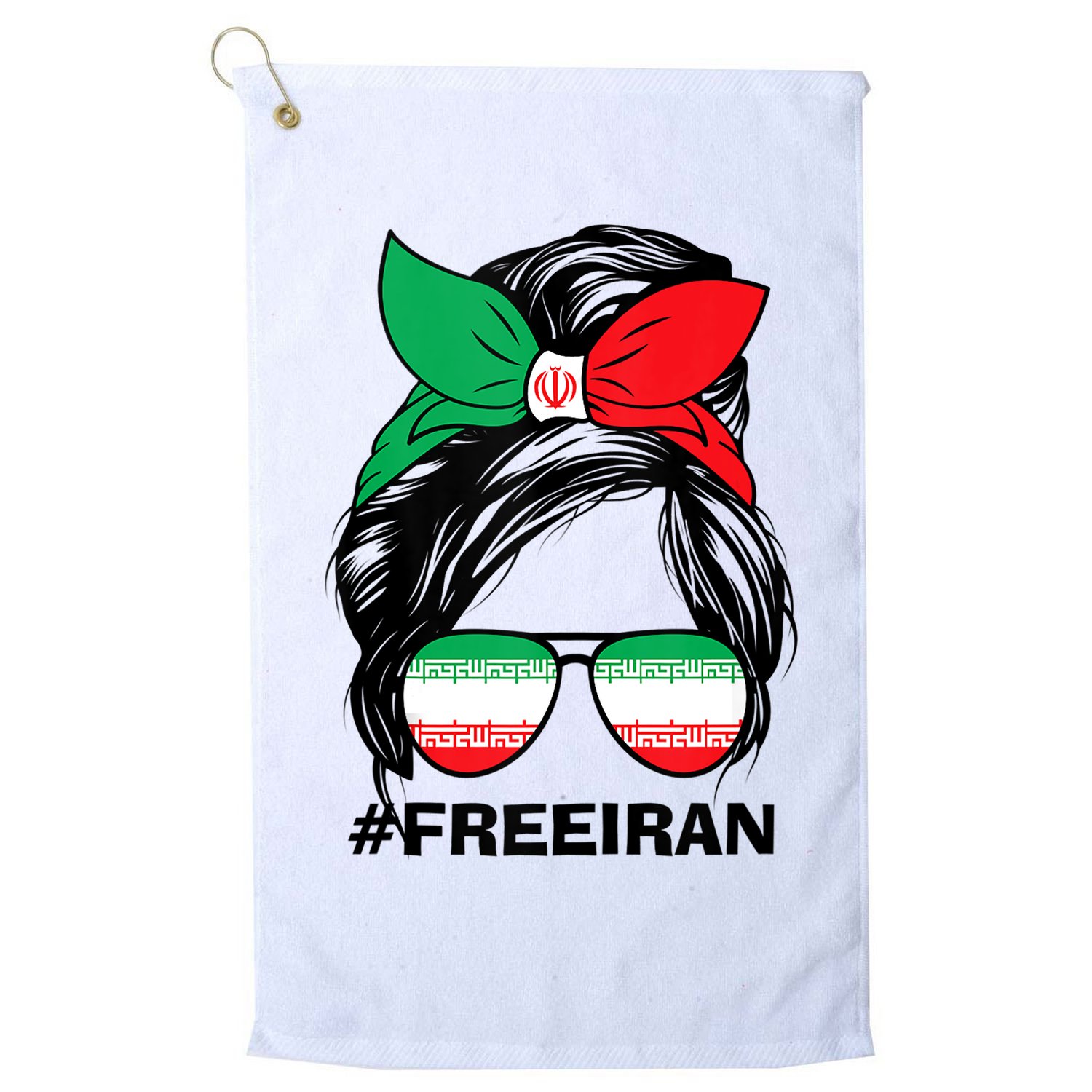 Free Iran Women Life Freedom Messy Bun Iranian Flag Golf Towel