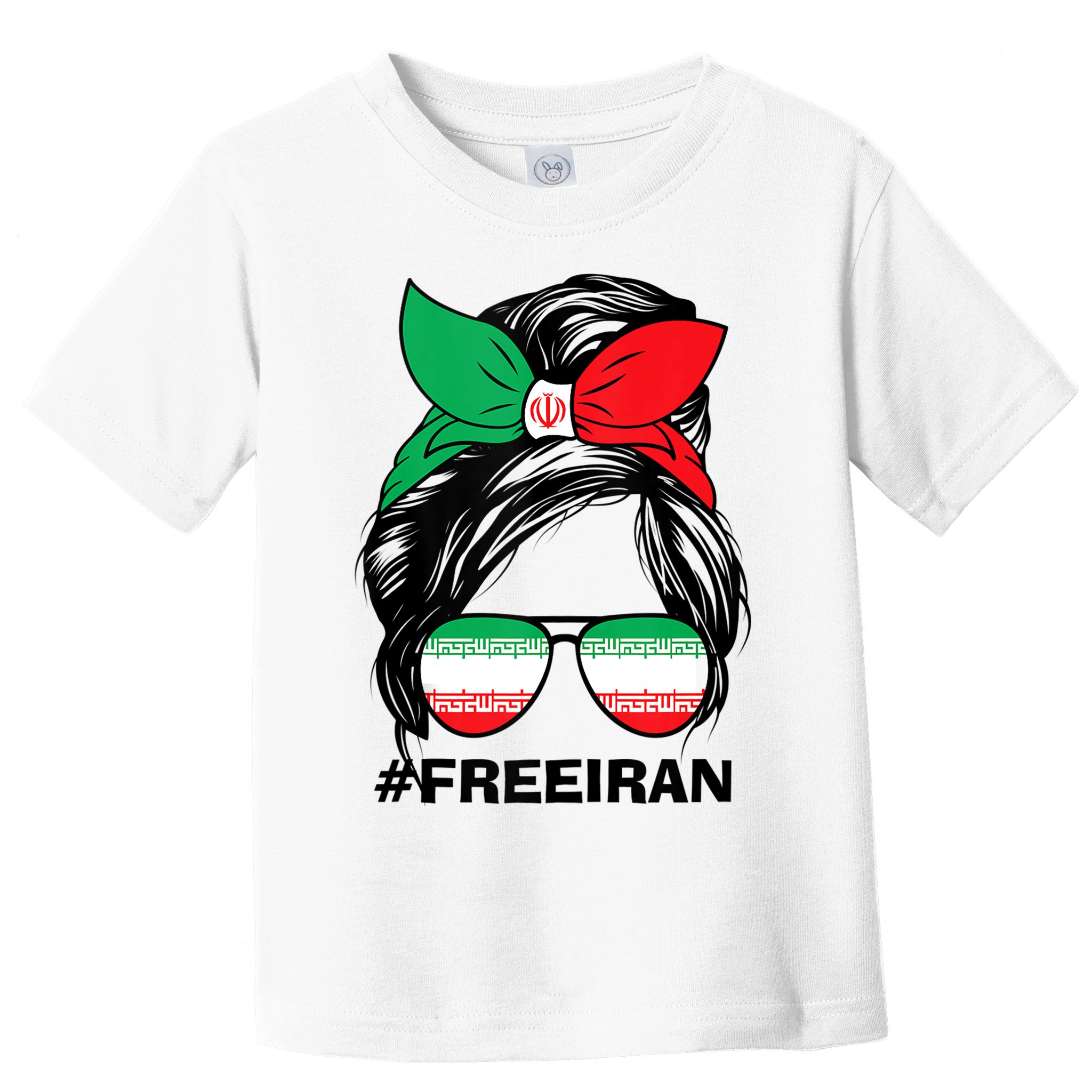 Free Iran Women Life Freedom Messy Bun Iranian Flag Toddler T-Shirt