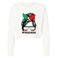 Free Iran Women Life Freedom Messy Bun Iranian Flag Cropped Pullover Crew