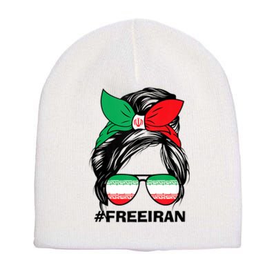 Free Iran Women Life Freedom Messy Bun Iranian Flag Short Acrylic Beanie