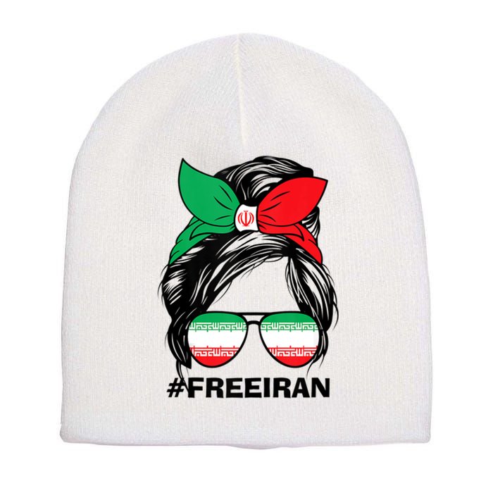 Free Iran Women Life Freedom Messy Bun Iranian Flag Short Acrylic Beanie