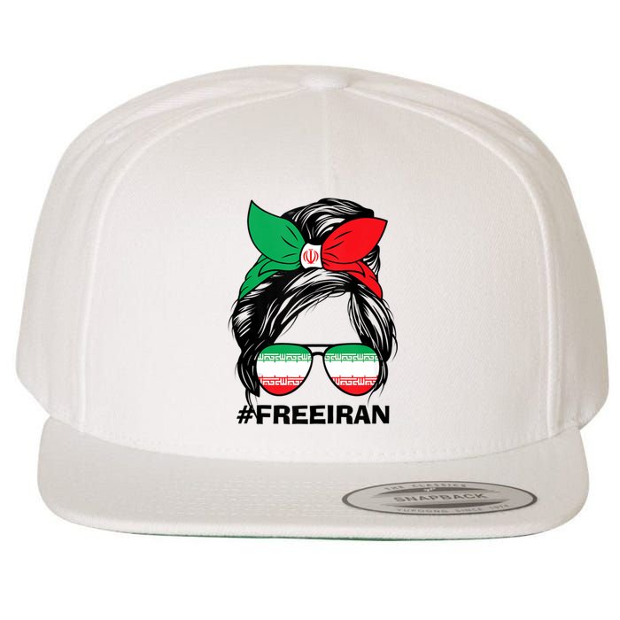 Free Iran Women Life Freedom Messy Bun Iranian Flag Wool Snapback Cap