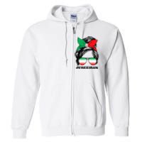 Free Iran Women Life Freedom Messy Bun Iranian Flag Full Zip Hoodie