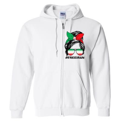 Free Iran Women Life Freedom Messy Bun Iranian Flag Full Zip Hoodie