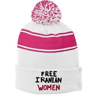 Free Iranian Women Mahsa Amini Iran #MAHSAAMINI Stripe Pom Pom Beanie